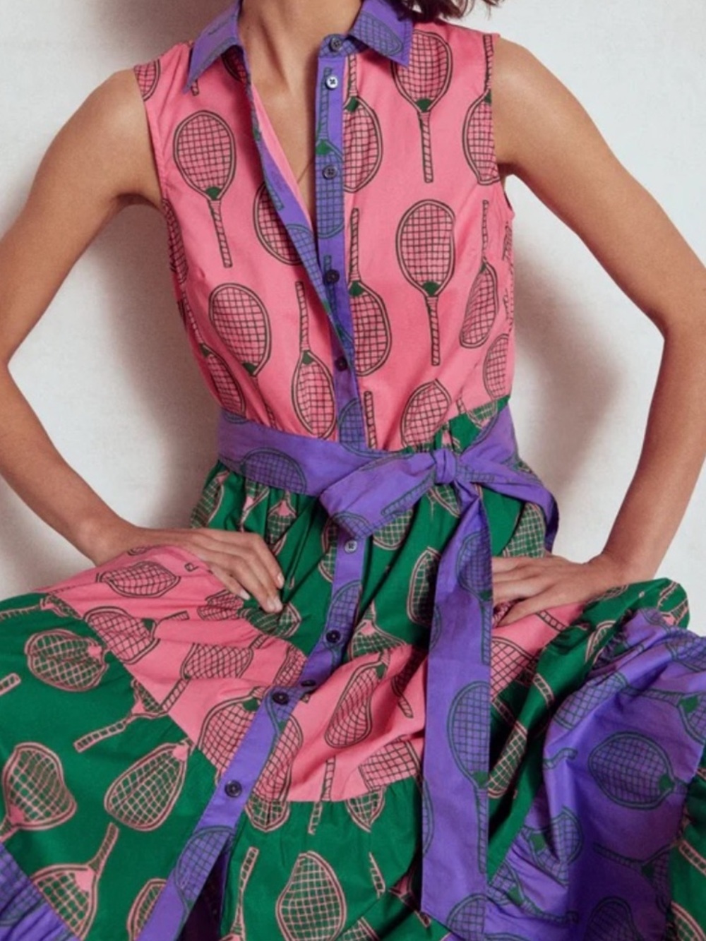 Boden Multi Tiered Shirt Maxi Dress Tennis Print Size US 4 - Picture 11 of 12